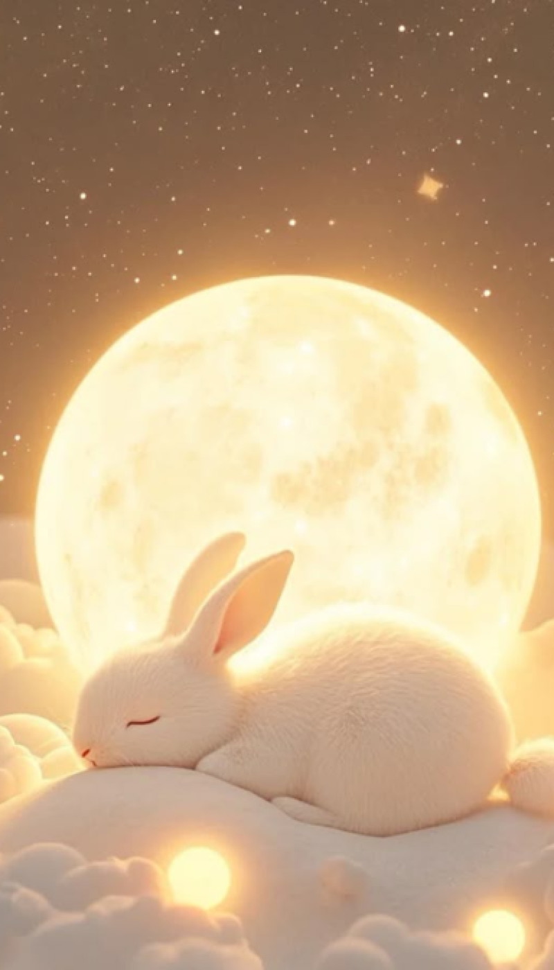 Sleeping Bunny Under the Full Moon