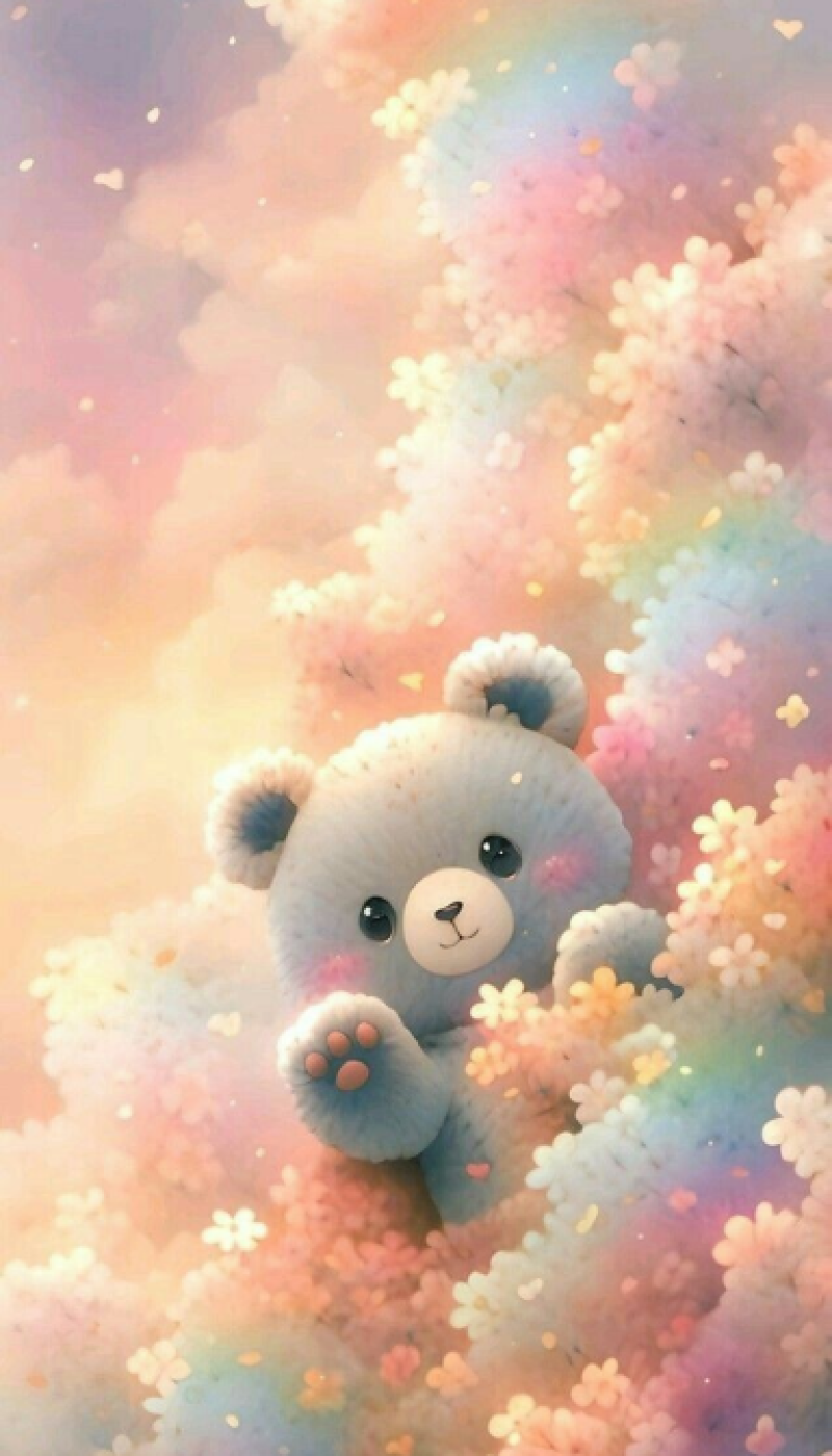 Fluffy Bear Among Cloud-Like Flowers