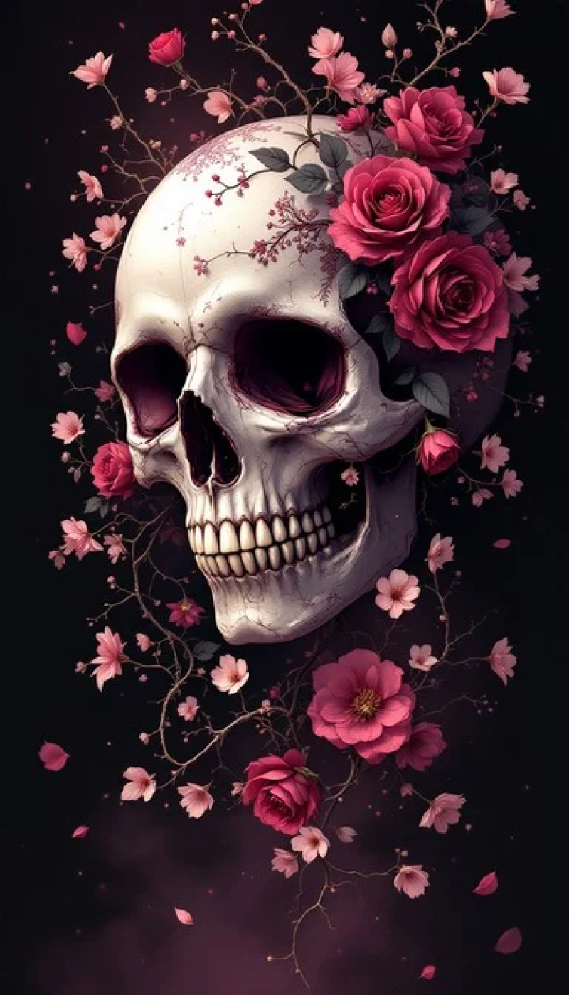 Gothic Floral Skull