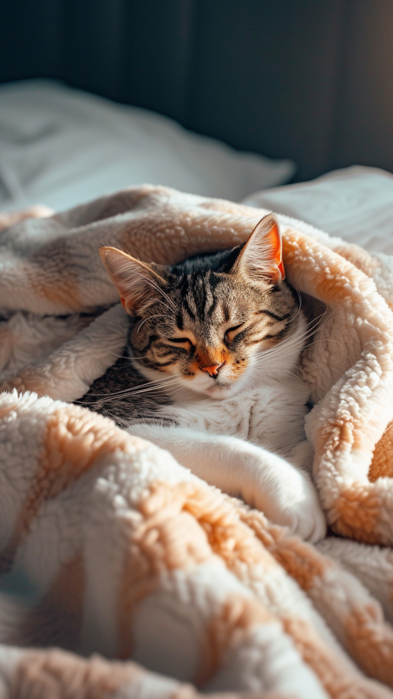 Cat sleeping in a blanket